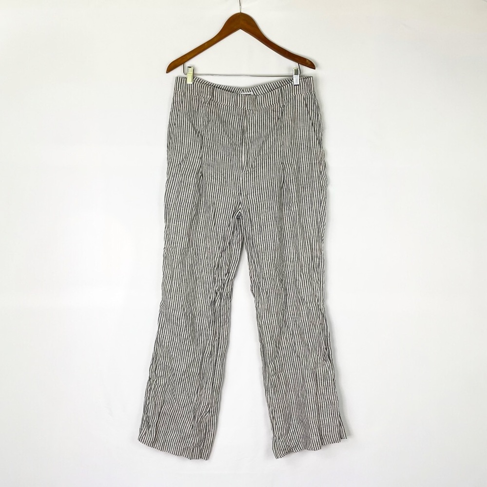 Reformation Cello Wide Leg Linen Pants Stripes Size 12 High Waisted Black White